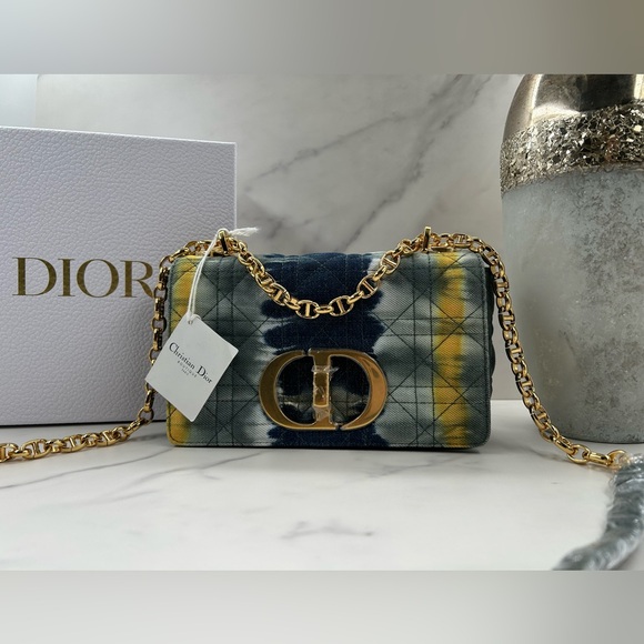 🔥NEW! DIOR•Denim Tie-Dye Cannage Caro Bag Small - Picture 1 of 13